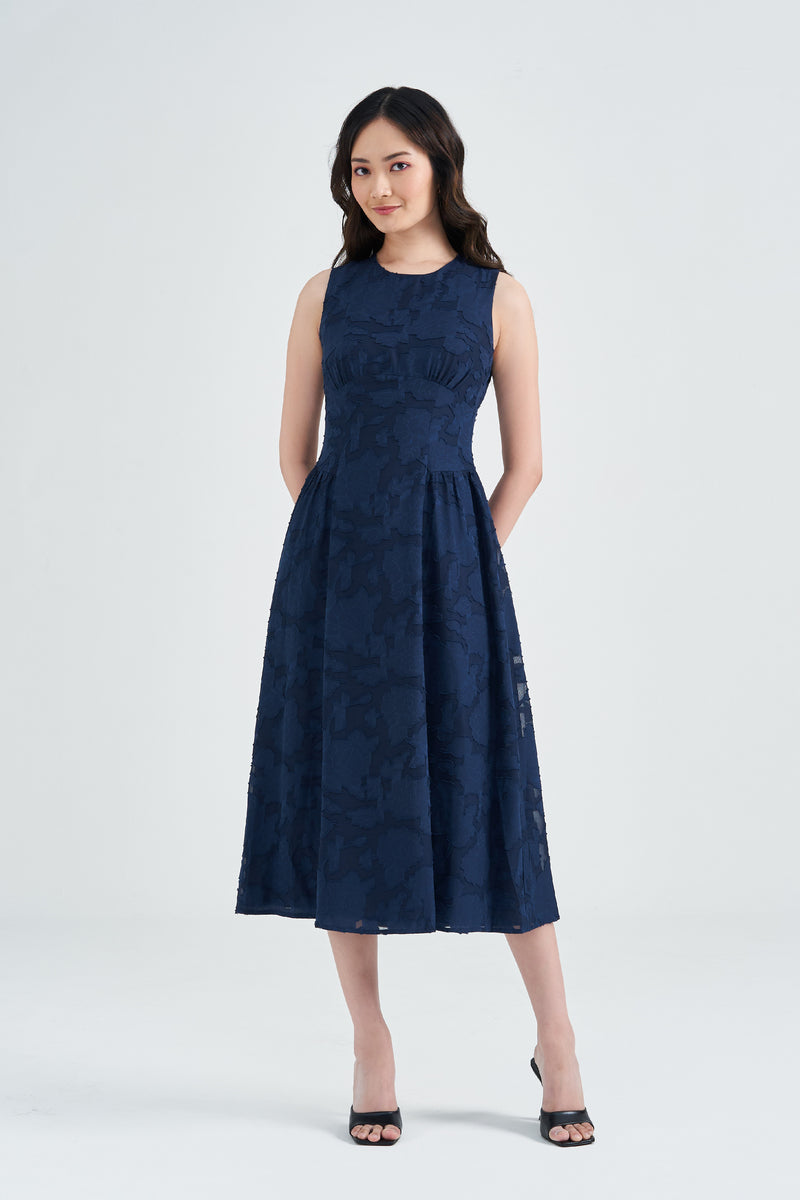 Tahlia Lace Brocade Midi Dress in Harmony Blue – Y21