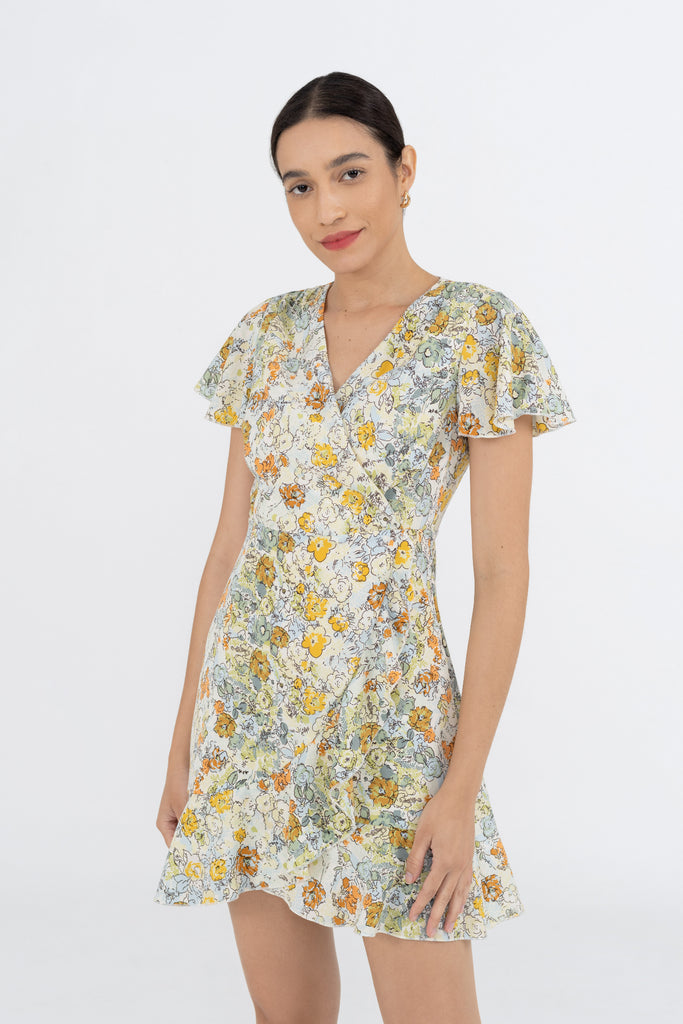 Yacht21, Yacht 21, yacht21, yacht 21, Y21, y21, womenswear, ladieswear, ladies, fashion, clothing, fuss-free, low ironing, wrinkle resistant, casual, easy, versatile, comfortable, prints, printed, pattern, flora, elegant, feminine, sweet, classic, dress, short dress, a-line, v-neck, puff sleeves, delicate, green, summer, Kelly Flutter Sleeve Dress