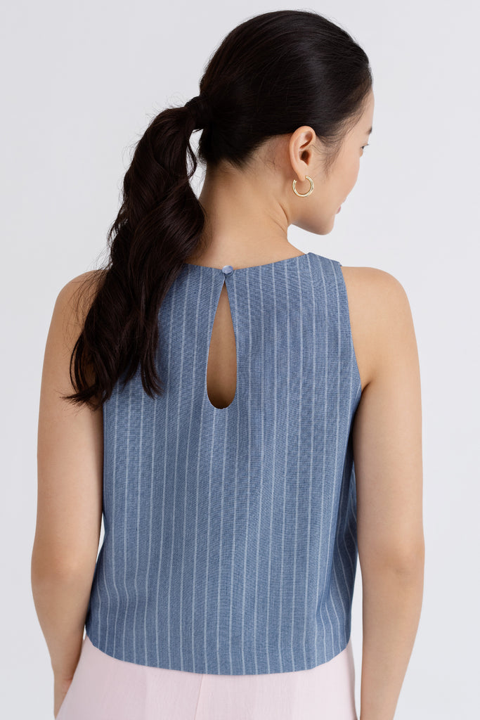 Yacht21, Yacht 21, yacht21, yacht 21, Y21, y21, womenswear, ladieswear, ladies, fashion, clothing, fuss-free, low ironing, casual, easy, versatile, comfortable, sleeveless, airy, lightweight, simple, minimal, top, stripe, blue, Janice Striped Boatneck Top