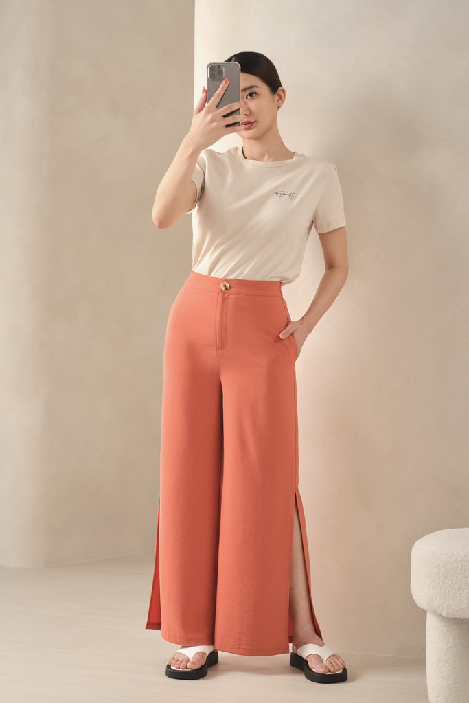 Yacht21, Yacht 21, yacht21, yacht 21, Y21, y21, womenswear, ladieswear, ladies, fashion, clothing,  fuss-free, low ironing, wrinkle free, casual, easy, versatile, comfortable, classic, basic, pants, bottoms, orange, black, easy, easy to match, pockets, slits, Colette High Waisted Pants in Orange