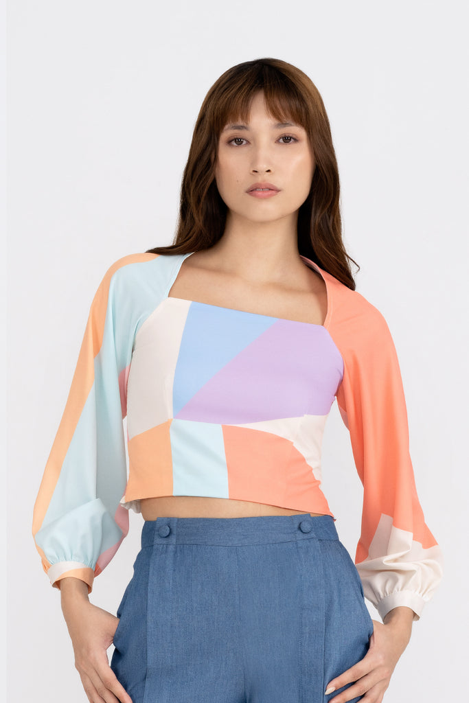 Yacht21, Yacht 21, yacht21, yacht 21, Y21, y21, womenswear, ladieswear, ladies, fashion, clothing, fuss-free, low ironing, casual, easy, versatile, comfortable, printed, pattern, colourful, sleeves, airy, light, lightweight, top, simple, Bbblob, Boundless Puff Sleeve Top