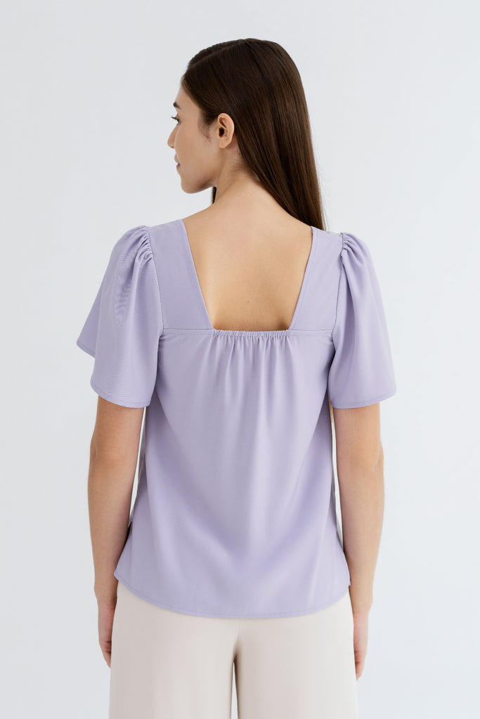 Yacht21, Yacht 21, yacht21, yacht 21, Y21, y21, womenswear, ladieswear, ladies, fashion, clothing, fuss-free, wrinkle resistant, low ironing, casual, easy, versatile, comfortable, sleeveless, airy, lightweight, simple, minimal, top, square neck, slits, purple, Michaela Square Neck in Heather Purple
