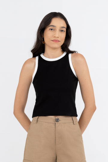 Y21, y21, Yacht21, Yacht 21, yacht21, yacht 21, womenswear, ladieswear, ladies, fashion, clothing, clothes, casual, easy, versatile, classic, basic, staple, simple, minimal, comfortable, top, sleeveless, contrast, black, Rita Sleeveless Contrast Tank Top