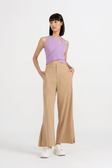 Yacht21, Yacht 21, yacht21, yacht 21, Y21, y21, Grey Evolution, The Modern Muse, collaboration, womenswear, ladieswear, ladies, fashion, clothing, clothes, casual, easy, versatile, classic, basic, staple, simple, minimal, comfortable, knitwear, cut-out, top, sleeveless, black, purple, beige, Joan Cut Out Fitted Knit Top in Lilac Purple