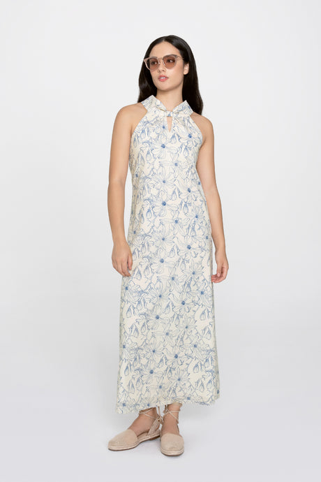 Yacht21, Yacht 21, yacht21, yacht 21, Y21, y21, womenswear, ladieswear, ladies, fashion, clothing, urban resort, vacation, casual, easy, versatile, comfortable, classic, basic, cotton, occasion, sleeveless, staple, feminine, elegant, classic, printed, patterned, prints, dress, maxi, maxi dress, white, Philomena Halter Neck Maxi Dress