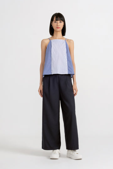 Yacht21, Yacht 21, yacht21, yacht 21, Y21, y21, womenswear, ladieswear, ladies, fashion, clothing, urban resort, casual, easy, versatile, comfortable, classic, basic, top, cotton, sleeveless, staple, classic, minimal, simple, halter, top, styling, stripe, blue, panel, Lucille Contrast Panel Stripe Top