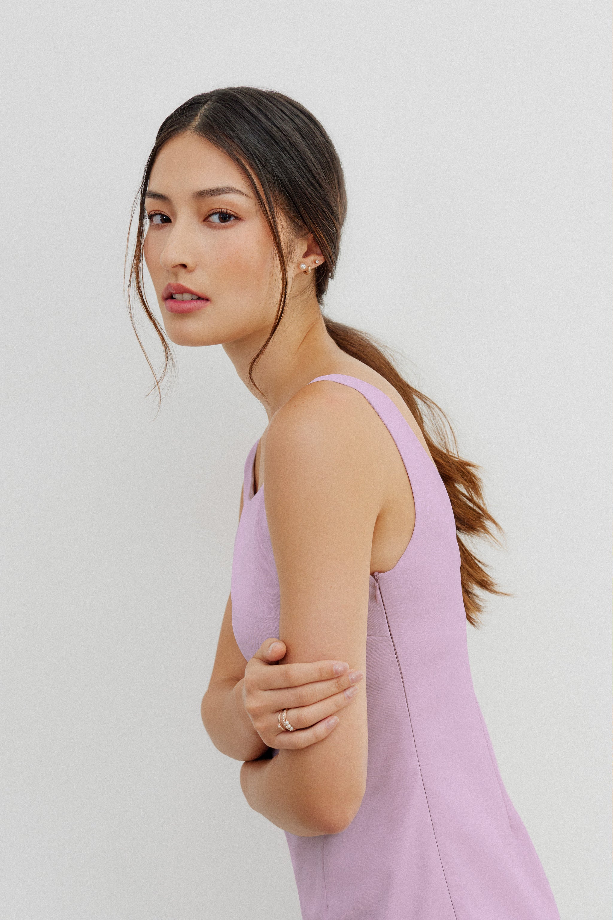 chinese dress ladies Ace Mini Dress - Lilac Swiss Dot Short Dress main image 1