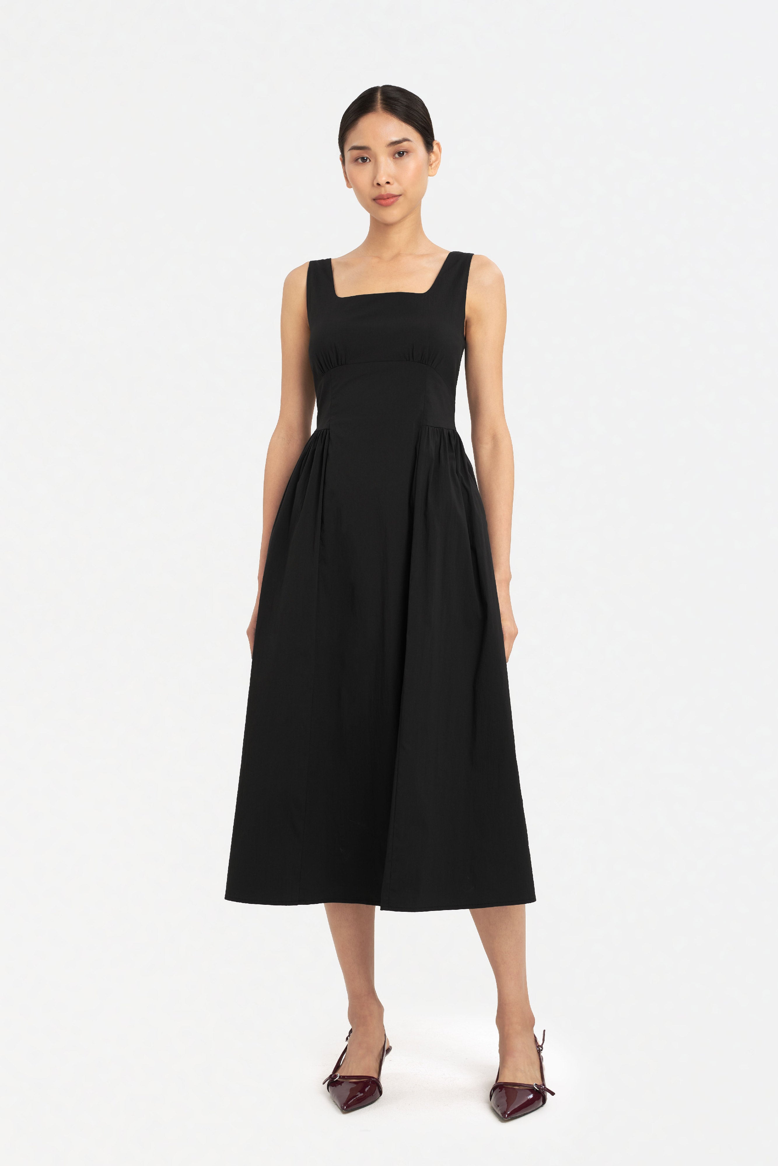 Katie Fit and Flare Dress in Anthracite Black – Y21