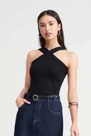 Andya Cross Halter Neck Knit Top