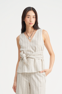 Arlet Pinstripe Linen-Blend Wrap Top