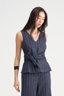 Arlet Pinstripe Linen-Blend Wrap Top