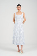 Renait Floral Square Neck Midi Dress