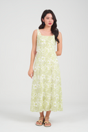 Renait Floral Square Neck Midi Dress