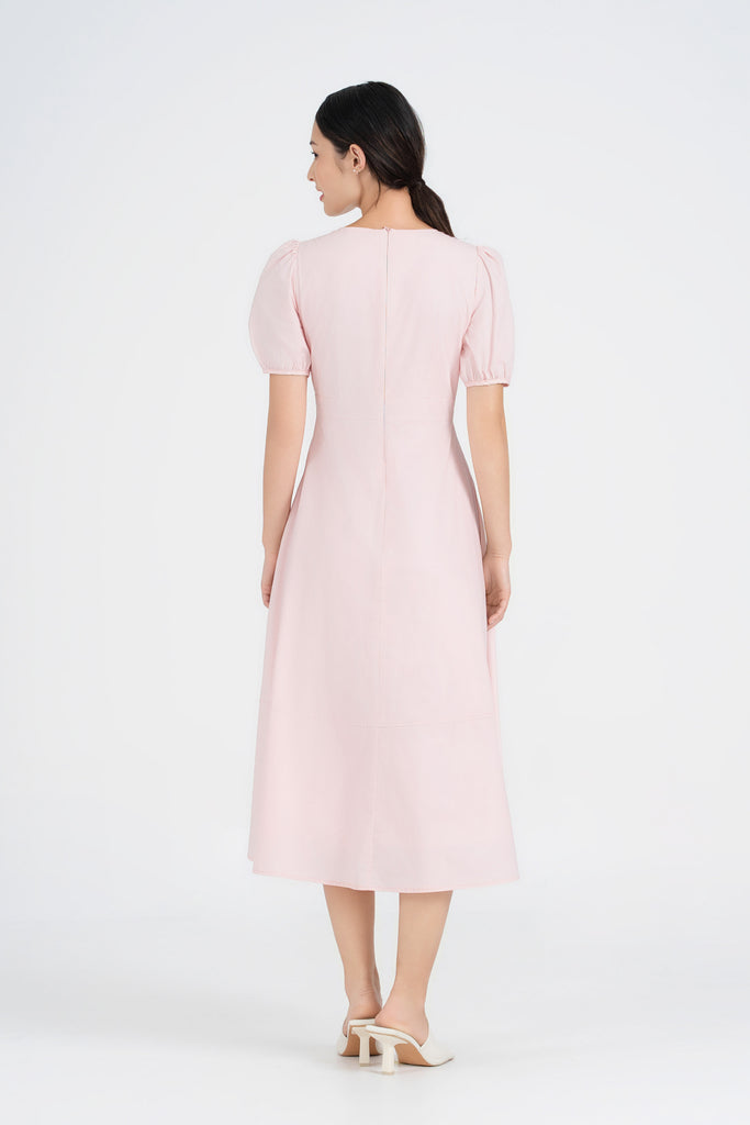 Yacht21, Yacht 21, yacht21, yacht 21, Y21, y21, womenswear, ladieswear, ladies, fashion, clothing, the cotton edit, vacation, holiday, occasion, versatile, comfortable, elegant, feminine, sweet, classic, dress, long dress, midaxi dress, lightweight, breathable, cotton, pockets, sleeves, spring, yellow, pink, blue, pink, Marabelle Cotton Midaxi Dress in Delicate Pink