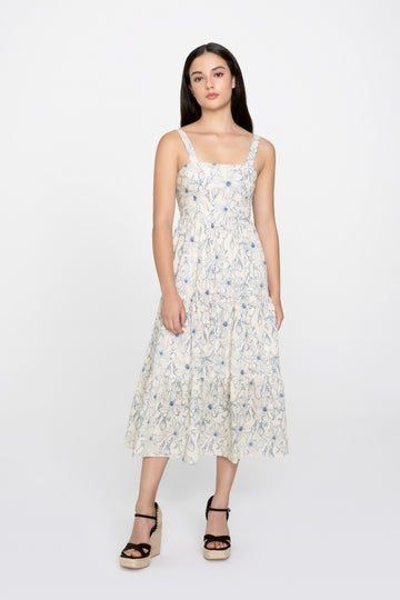 Yacht21, Yacht 21, yacht21, yacht 21, Y21, y21, womenswear, ladieswear, ladies, fashion, clothing, urban resort, vacation, occasion, versatile, comfortable, elegant, feminine, classic, dress, floral, pattern, print, sleeveless, cotton, summer, white, Ghislaine Floral Printed Midi Dress