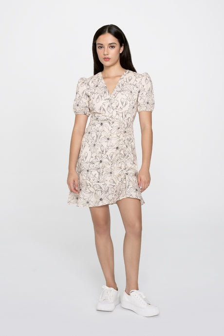 Yacht21, Yacht 21, yacht21, yacht 21, Y21, y21, womenswear, ladieswear, ladies, fashion, clothing, urban resort, vacation, occasion, versatile, comfortable, elegant, feminine, classic, dress, wrap dress, short dress, floral, pattern, print, sleeves, faux wrap, cotton, summer, white, Anais Puff Sleeve Wrap Dress