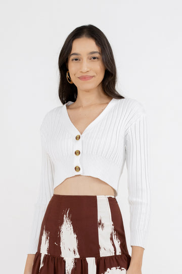Yacht21, Yacht 21, yacht21, yacht 21, Y21, y21, womenswear, ladieswear, ladies, fashion, clothing, casual, easy, versatile, comfortable, classic, basic, top, cardigan, jacket, ribbed, textured, knit, knitwear, long, long sleeves, white, homewear, home, comfy, comfortable, cozy, relax, Guinevere Cropped Knit Cardigan