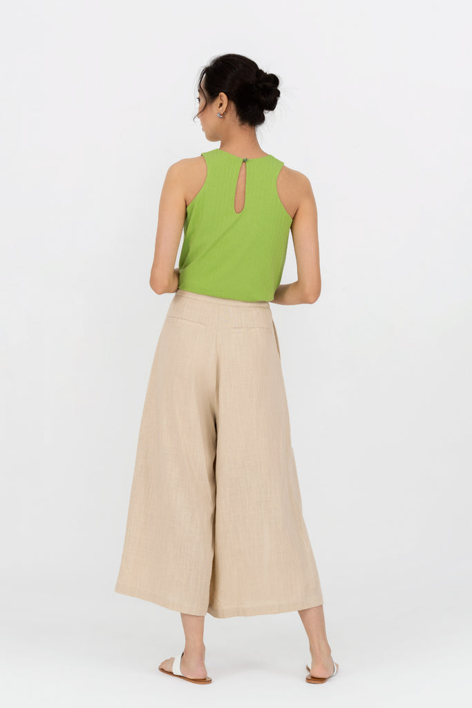 Yacht21, Yacht 21, yacht21, yacht 21, Y21, y21, womenswear, ladieswear, ladies, fashion, clothing, casual, easy, versatile, comfortable, classic, basic, pants, bottoms, slit hem, wide-leg, linen, beige, beige, easy, easy to match, pockets, sleek, Esther Front Slit Pleated Linen Pants