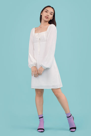Faith Long Sleeve Dress - yacht 21 - y21 - women ladies clothing fashion - short dress , mini dress , white , long sleeves , boat neckline , square neck , fuss , wrinkle free , low ironing , urban resort wear , holiday , summer , vacay , vacation