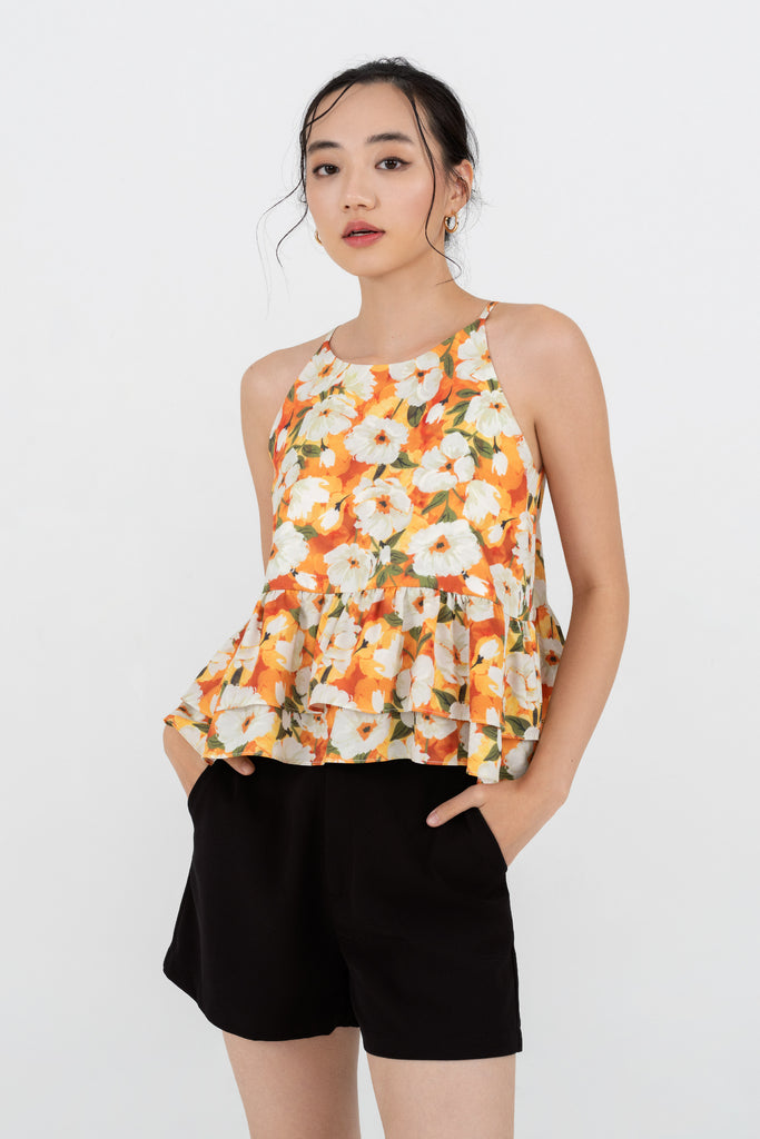 Yacht21, Yacht 21, yacht21, yacht 21, Y21, y21, womenswear, ladieswear, ladies, fashion, clothing, fuss-free, low ironing, casual, easy, versatile, comfortable, sleeveless, halter, straps, floral, print, pattern, airy, light, lightweight, top, cami, simple, Vanna Babydoll Tiered Top