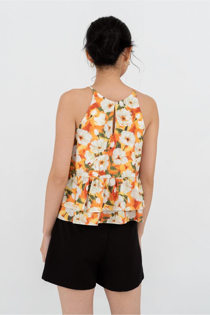 Yacht21, Yacht 21, yacht21, yacht 21, Y21, y21, womenswear, ladieswear, ladies, fashion, clothing, fuss-free, low ironing, casual, easy, versatile, comfortable, sleeveless, halter, straps, floral, print, pattern, airy, light, lightweight, top, cami, simple, Vanna Babydoll Tiered Top