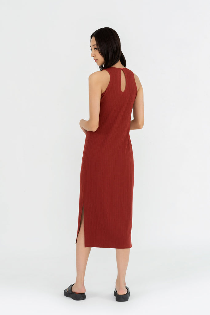 Yacht21, Yacht 21, yacht21, yacht 21, Y21, y21, womenswear, ladieswear, ladies, fashion, clothing, fuss-free, low ironing, casual, easy, versatile, comfortable, elegant, feminine, classic, dress, midi dress, midi, knit, ribbed, sleeveless, minimal, simple, staple, basic, knitwear, red, Kymmie Knitted Maxi Dress in Scarlet Red