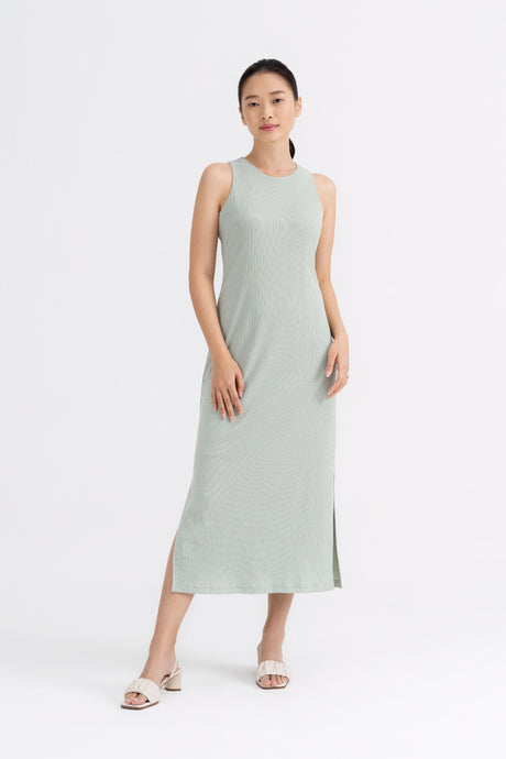 Yacht21, Yacht 21, yacht21, yacht 21, Y21, y21, womenswear, ladieswear, ladies, fashion, clothing, fuss-free, low ironing, casual, easy, versatile, comfortable, elegant, feminine, classic, dress, midi dress, midi, knit, ribbed, sleeveless, minimal, simple, staple, basic, blue, white, orange, green, navy blue, Kymmie Knitted Maxi Dress in Pistachio Green