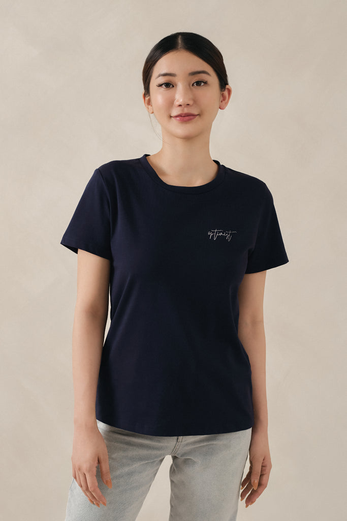 Yacht21, Yacht 21, yacht21, yacht 21, Y21, y21, womenswear, ladieswear, ladies, fashion, clothing,  fuss-free, low ironing, wrinkle free, casual, easy, versatile, comfortable, tshirt, t-shirt, top, embroidery, optimist, short sleeves, sleeves, Carina Basic T-Shirt in Navy Blue