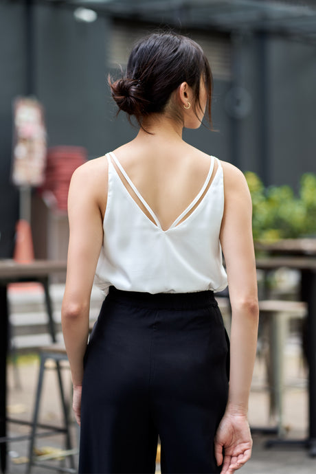 Yacht21, Yacht 21, yacht21, yacht 21, Y21, y21, womenswear, ladieswear, ladies, fashion, clothing, fuss-free, low ironing, casual, easy, versatile, comfortable, sleeveless, straps, detail, back, strappy, airy, lightweight, simple, minimal, top, sleek, white, Annette Back Detail Top