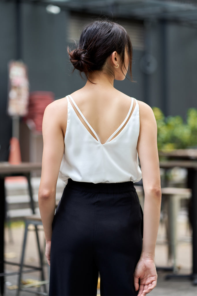 Yacht21, Yacht 21, yacht21, yacht 21, Y21, y21, womenswear, ladieswear, ladies, fashion, clothing, fuss-free, low ironing, casual, easy, versatile, comfortable, sleeveless, straps, detail, back, strappy, airy, lightweight, simple, minimal, top, sleek, white, Annette Back Detail Top
