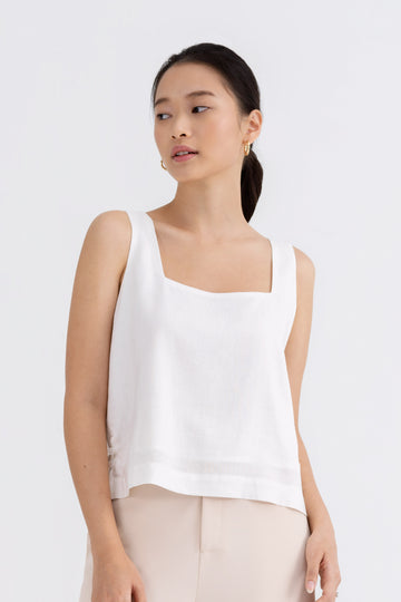 Yacht21, Yacht 21, yacht21, yacht 21, Y21, y21, womenswear, ladieswear, ladies, fashion, clothing, fuss-free, low ironing, casual, easy, versatile, comfortable, classic, basic, top, sleeveless, staple, classic, minimal, simple, relaxed, detail, design, white, Cherise Side Button in White