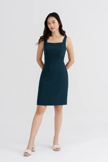 Yacht21, Yacht 21, yacht21, yacht 21, Y21, y21, womenswear, ladieswear, ladies, fashion, clothing, fuss-free, low ironing, casual, easy, versatile, comfortable, elegant, feminine, classic, dress, sleeveless, pockets, occasion, fitted, bodycon, green, simple, Gladys Square Neck Fitted Dress