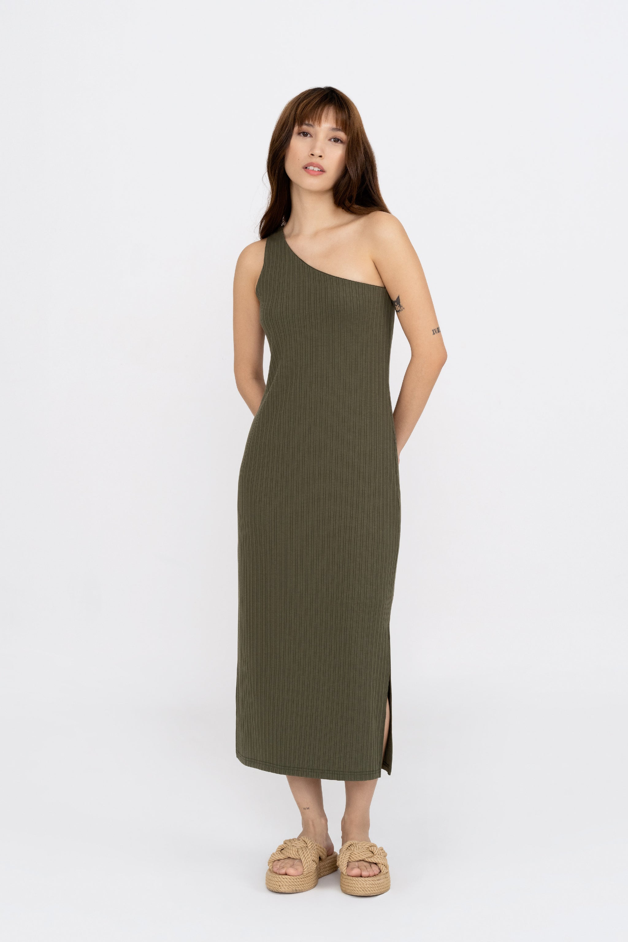 Eurydice Toga Dress in Khaki Green – Y21