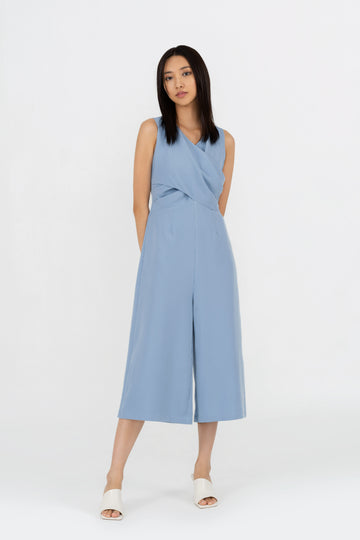 Yacht21, Yacht 21, yacht21, yacht 21, Y21, y21, womenswear, ladieswear, ladies, fashion, clothing, fuss-free, low ironing, wrinkle free, casual, easy, versatile, comfortable, sleeveless, blue, pockets, festive, twist front, jumpsuit, Giovanna Wrap Front Jumpsuit