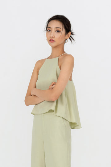 Yacht21, Yacht 21, yacht21, yacht 21, Y21, y21, womenswear, ladieswear, ladies, fashion, clothing, fuss-free, low ironing, casual, easy, versatile, comfortable, sleeveless, halter, straps, airy, light, lightweight, top, cami, simple, green, Rory Square Neck Halter Top in Sage Green