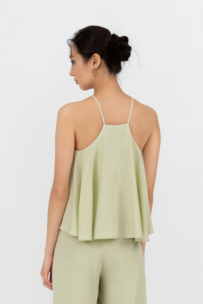 Yacht21, Yacht 21, yacht21, yacht 21, Y21, y21, womenswear, ladieswear, ladies, fashion, clothing, fuss-free, low ironing, casual, easy, versatile, comfortable, sleeveless, halter, straps, airy, light, lightweight, top, cami, simple, green, Rory Square Neck Halter Top in Sage Green