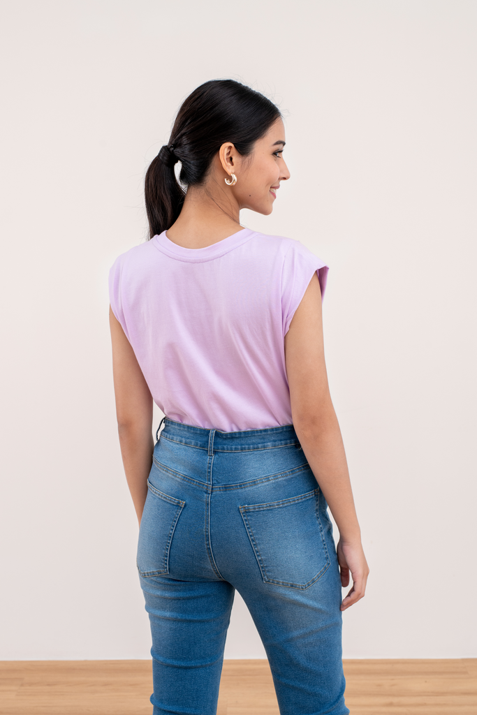Arven Muscle Tee in Purple , Arven Muscle Tee in White - yacht 21 , Y21 - women fashion clothing fashion - casual tee , tshirt , t-shirt , top , muscle tee , white , purple , holiday , summer , vacay , vacation , urban resort wear , summer , holiday , round neckline , low ironing , fuss free , wrinkle free