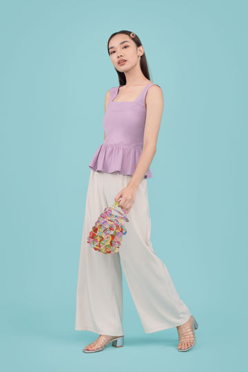 Christina Ruffle Top in Purple , yellow , green - yacht 21 - women ladies clothing fashion - sleeveless , pastel colours , pastel yellow, pastel purple , pastel green , peplum top , ruffles , basic top , blouse , casual , work wear , urban resort wear , Y21 , y21 , local brand , vacay, vacation , summer , holiday , versatile , wrinkle free , fuss free , low ironing