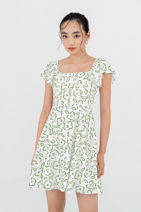 Yacht21, Yacht 21, yacht21, yacht 21, Y21, y21, womenswear, ladieswear, ladies, fashion, clothing, fuss-free, low ironing, casual, easy, versatile, comfortable, elegant, feminine, sweet, classic, dress, short dress, mini dress, mini, flowly, off-shoulder, sleeves, butterfly, floral, pattern, prints, ruffle, simple, white, Elsie Ruffle Sleeve Dress