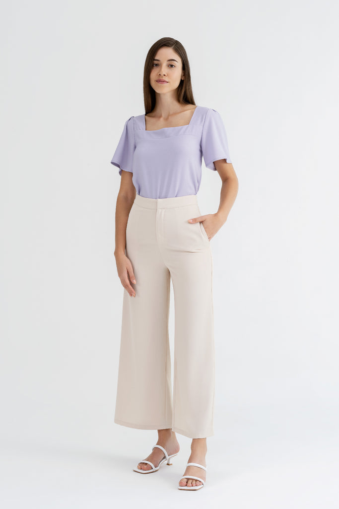 Yacht21, Yacht 21, yacht21, yacht 21, Y21, y21, womenswear, ladieswear, ladies, fashion, clothing, fuss-free, wrinkle resistant, low ironing, casual, easy, versatile, comfortable, sleeveless, airy, lightweight, simple, minimal, top, square neck, slits, purple, Michaela Square Neck in Heather Purple