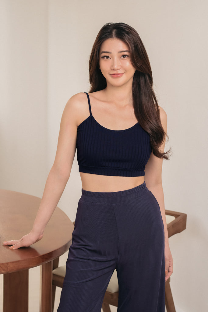 Yacht21, Yacht 21, yacht21, yacht 21, Y21, y21, womenswear, ladieswear, ladies, fashion, clothing,  fuss-free, low ironing, wrinkle free, casual, easy, versatile, comfortable, classic, basic, top, strap, adjustable, straps, crop, cami, sleeveless, homewear, home, comfy, Alyssa Cami Crop Top in Blue