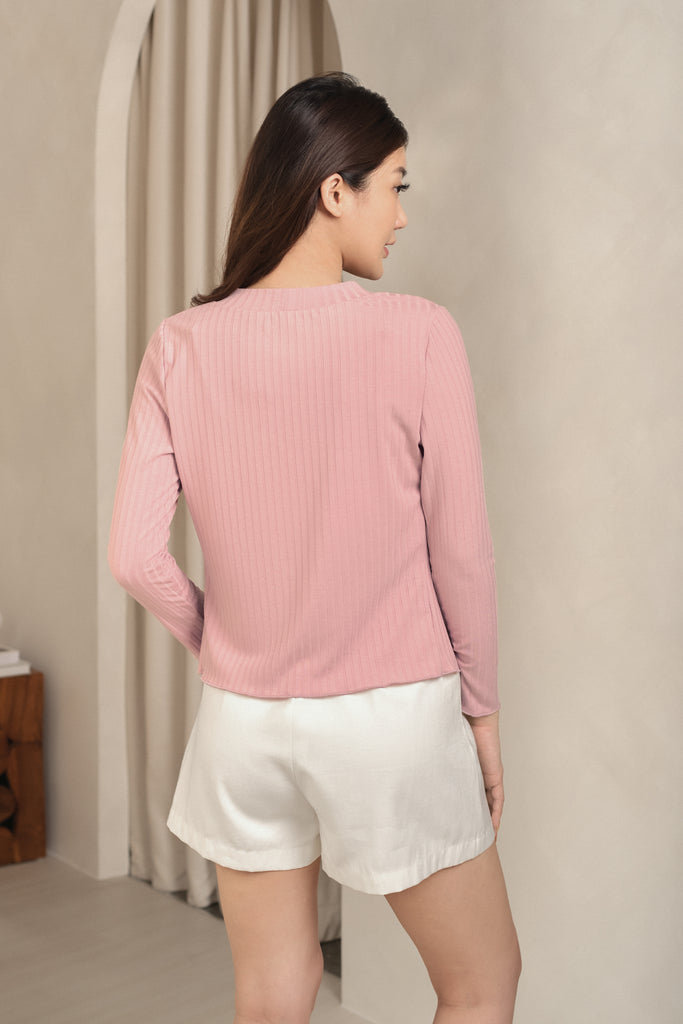 Yacht21, Yacht 21, yacht21, yacht 21, Y21, y21, womenswear, ladieswear, ladies, fashion, clothing,  fuss-free, low ironing, wrinkle free, casual, easy, versatile, classic, basic, top, cardigan, jacket, ribbed, textured, long, long sleeves, pink, yellow, blue, homewear, home, comfy, comfortable, cozy, relax, Blair Ribbed Long Cardigan in Pink
