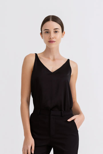 Yacht21, Yacht 21, yacht21, yacht 21, Y21, y21, womenswear, ladieswear, ladies, fashion, clothing, fuss-free, low ironing, casual, easy, versatile, comfortable, sleeveless, straps, detail, back, strappy, airy, lightweight, simple, minimal, top, sleek, black, Annette Back Detail Top in Black