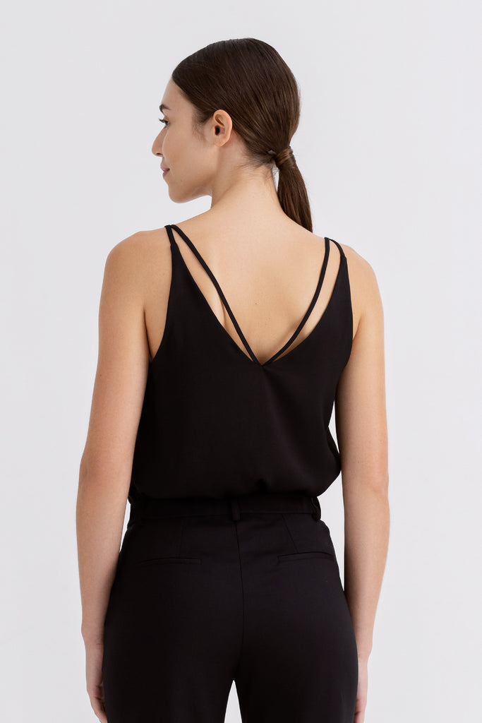 Yacht21, Yacht 21, yacht21, yacht 21, Y21, y21, womenswear, ladieswear, ladies, fashion, clothing, fuss-free, low ironing, casual, easy, versatile, comfortable, sleeveless, straps, detail, back, strappy, airy, lightweight, simple, minimal, top, sleek, black, Annette Back Detail Top in Black