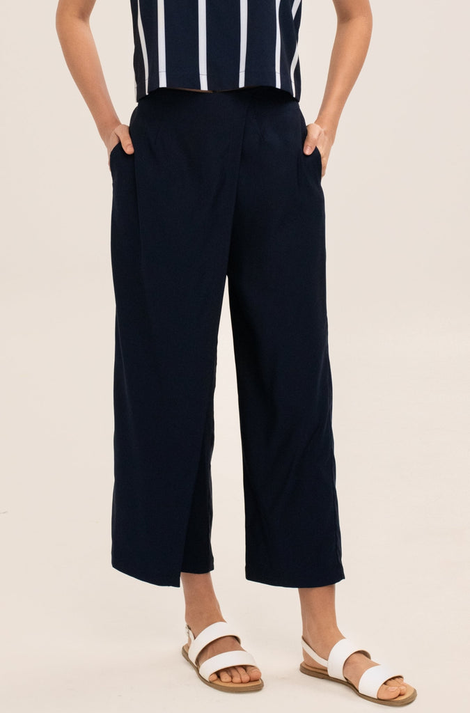 lily high waisted pants in blue - yacht 21 - women / ladies clothing fashion - dark blue , midaxi , mid calf , casual , summer , holiday , vacay , vacation , fuss free , wrinkle free , low ironing , urban resort wear , work wear 