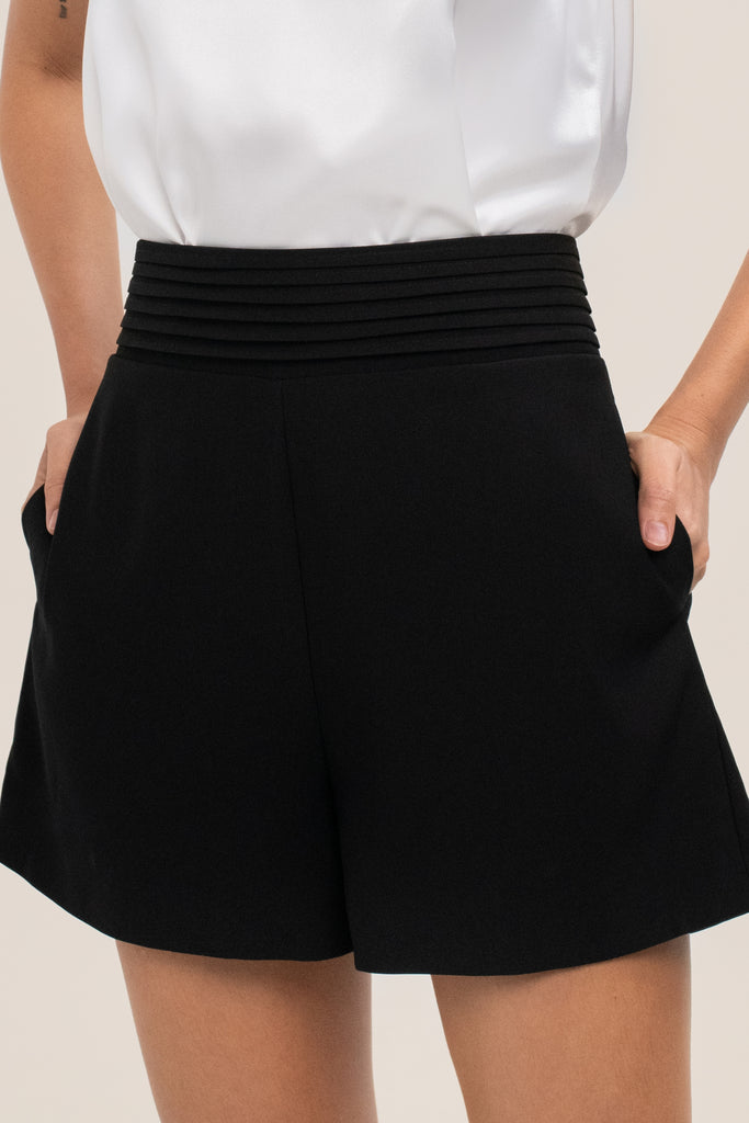 Raylin Shorts in Black - Yacht 21 - Women / Ladies Clothing Fashion - high waisted black shorts , basics , easy to match , versatile , pockets , summer , holiday , vacation , urban resort wear , casual , fuss free , wrinkle free , vacay