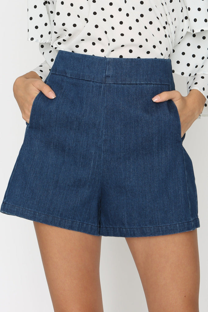 [ Back in Stock ] Renee Tailored Denim Shorts - yacht 21 - women / ladies clothing fashion - jeans material , pockets , casual , high waisted , vacay , vacation , holiday , summer , urban resort wear , fuss free , shorts , wrinkle free , wrinkle resistant , low ironing