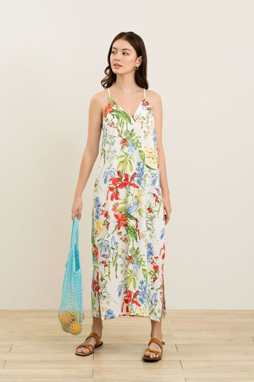 Cornie Printed Maxi Slip Dress - yacht 21 - y21 - women ladies fashion clothing - maxi dress , sleeveless , holiday , summer , urban resort wear , vacay , vacation , staycay , staycation , floral , tropical , slit , v-neckline , fuss free , wrinkle free , low ironing , wrinkle resistant