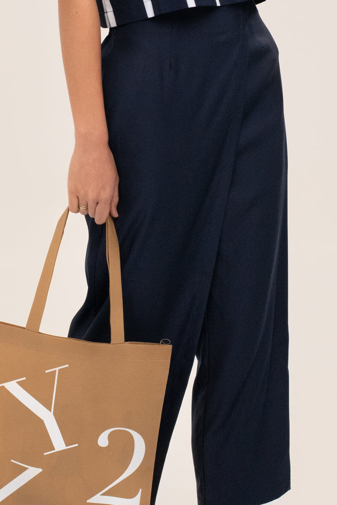lily high waisted pants in blue - yacht 21 - women / ladies clothing fashion - dark blue , midaxi , mid calf , casual , summer , holiday , vacay , vacation , fuss free , wrinkle free , low ironing , urban resort wear , work wear 