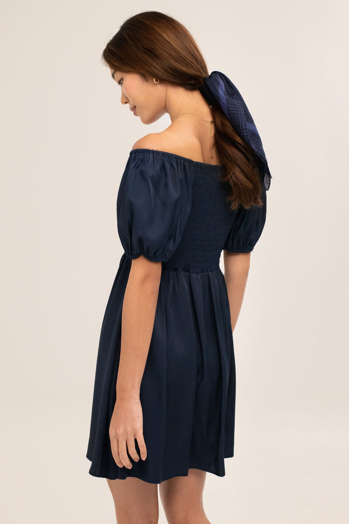 pearl babydoll dress in blue - yacht 21 - Women / ladies clothing fashion - Short / Mini Babydoll / tiered Dress with short puffy Sleeves , blue , beige , sweetheart neckline , casual , holiday , summer , vacay , vacation , urban resort wear , fuss free